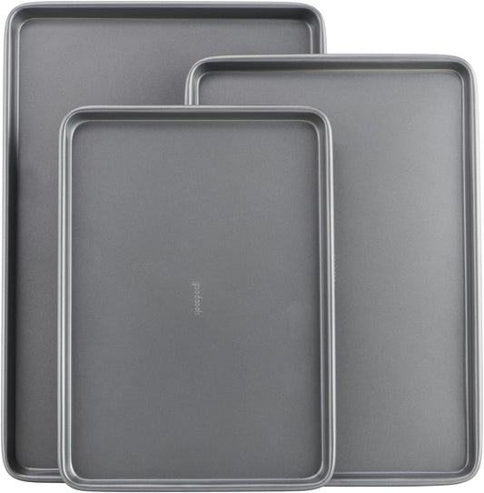 GoodCook Everyday Nonstick Baking Sheet Set, 3 Pack Includes Small (13×9) Medium (15×1) and Large (17×11) Pans Carbon Steel Construction Cookie Sheets Bakeware Set, Gray