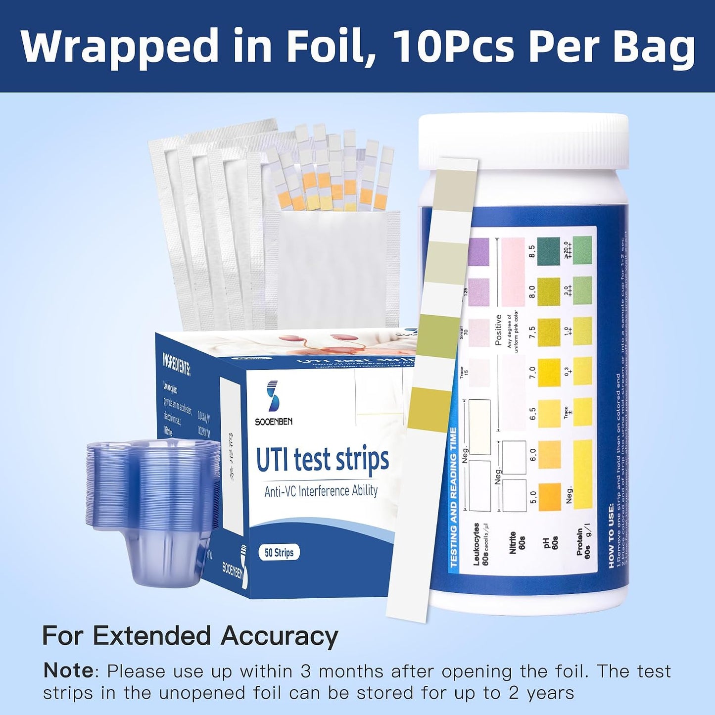 Sooenben 4-in-1 UTI Test Strips, 50ct Full Panel Urinary Tract Infection Test Kit
