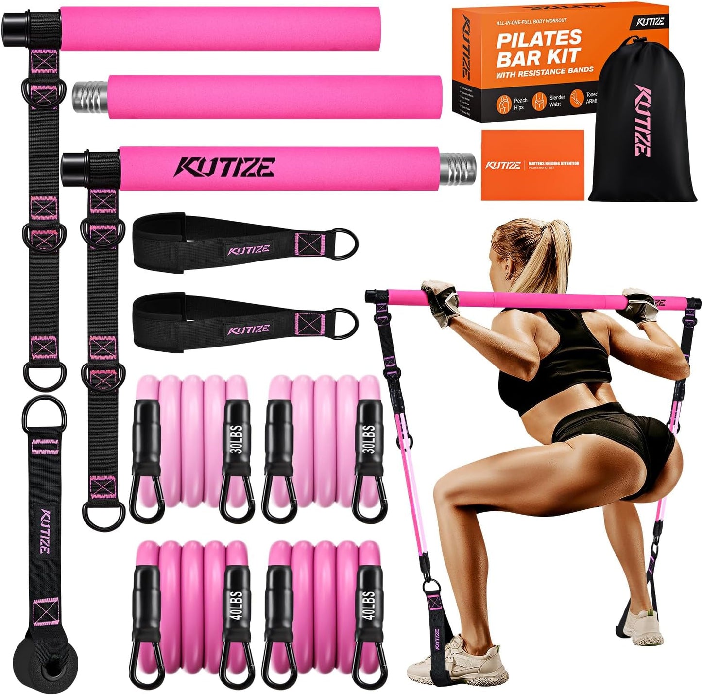 KUTIZE Pilates Bar Kit with Resistance Bands for Full-Body Workouts