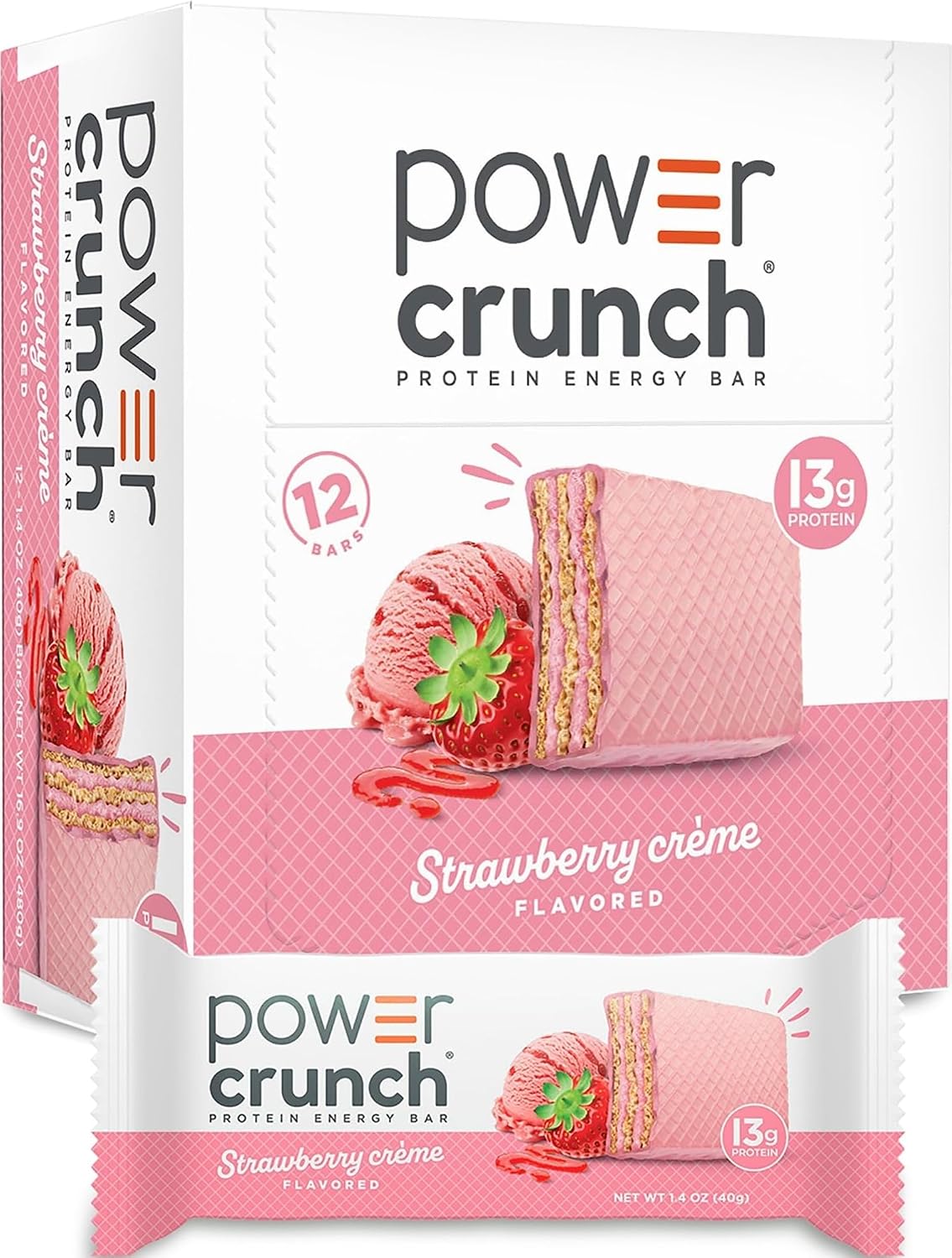 Power Crunch Protein Energy Wafer Bars Strawberry Crème 1.4 Ounce 12 Count