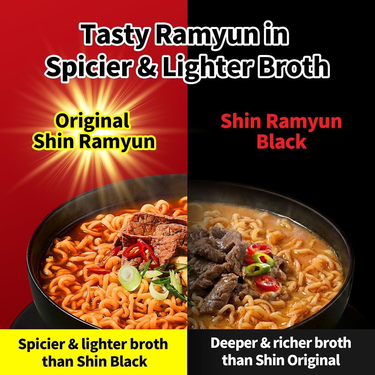 Nongshim Shin Ramyun Bowl Noodles: Spicy Korean Instant Ramen with Rich Beef Broth, Microwaveable