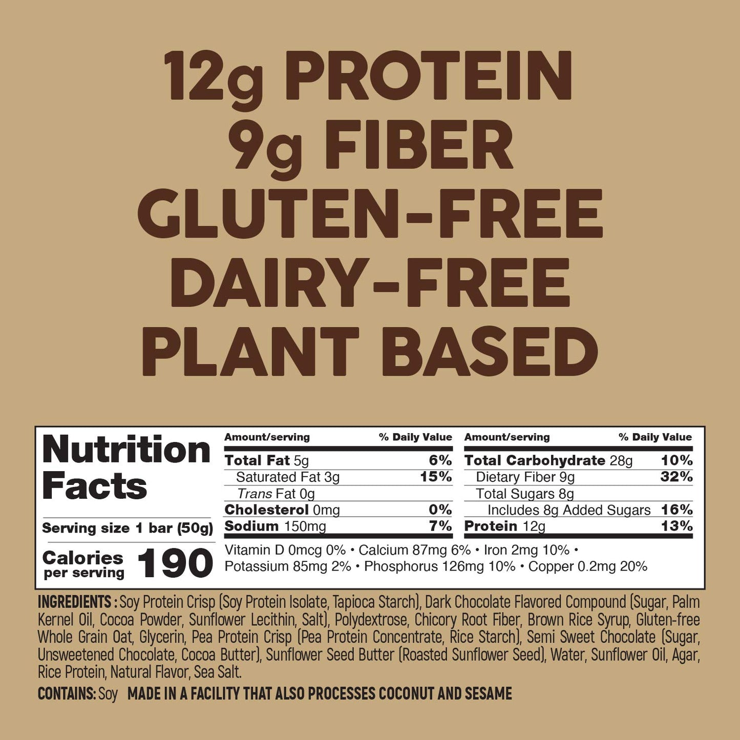 No Nuts! Chocolate Chip Protein Bars, 100% Nut-Free, Vegan, Gluten-Free, Non-GMO, Organic, Kosher, 12 Count