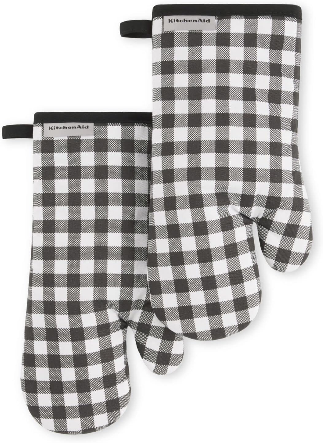 KitchenAid Gingham Oven Mitt 2-Pack Set, Milkshake Tan, 7"x13"