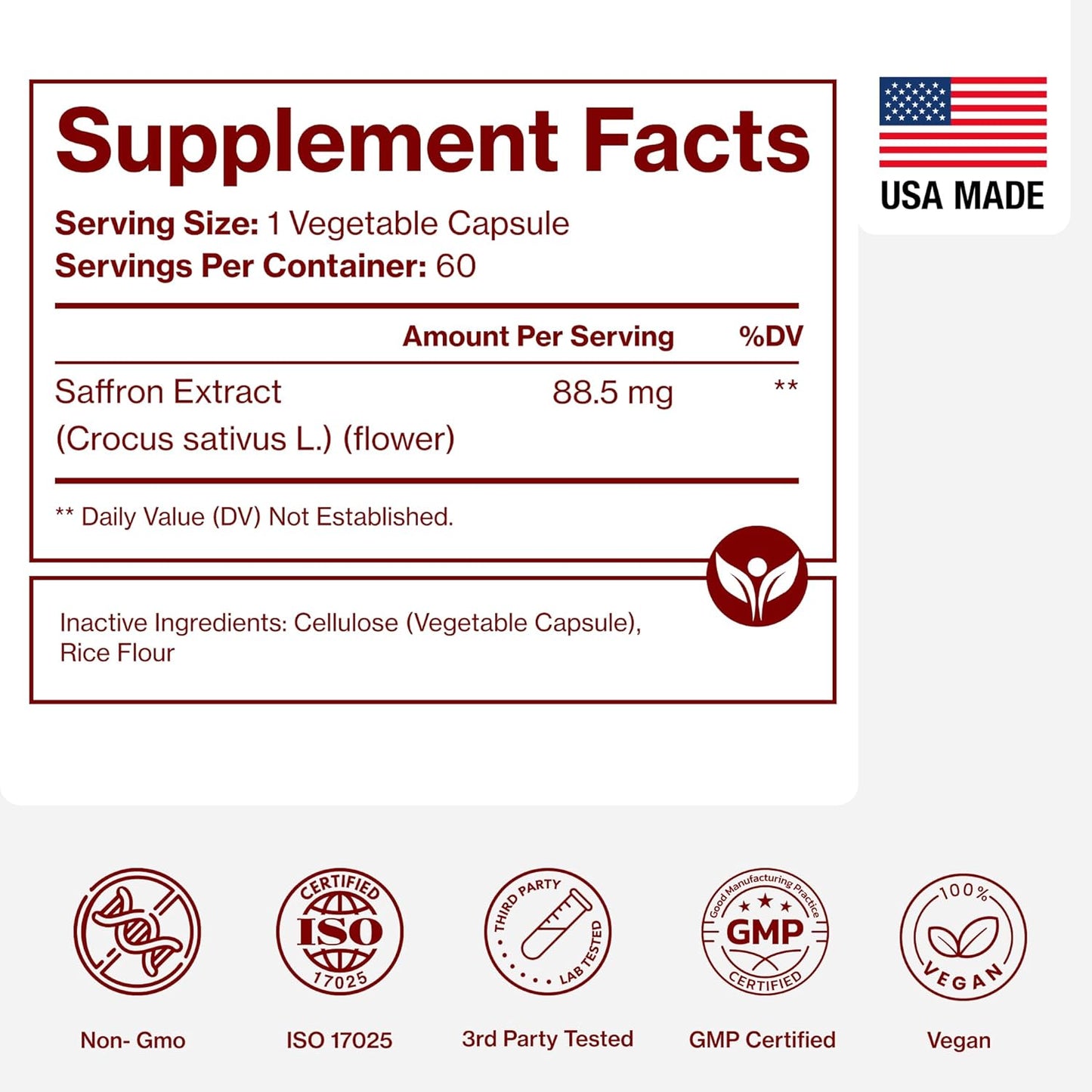 Saffron Supplements - 100% Pure Saffron Extract Capsules - Boost Energy & Mood, Support Eye & Heart Health