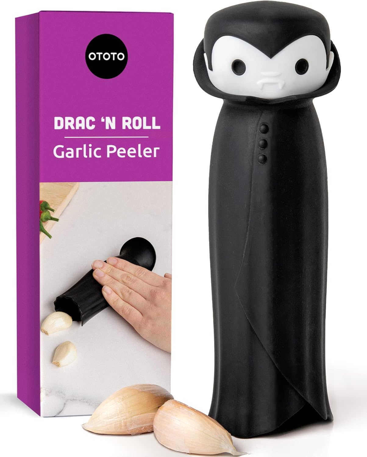 OTOTO Gracula Garlic Press, Garlic Crusher, Garlic Mincer, Also for Ginger, Nuts, Chili, Herbs - Twist Top Mincer & Easy Squeeze Manual Press Peeler, Goth Gifts