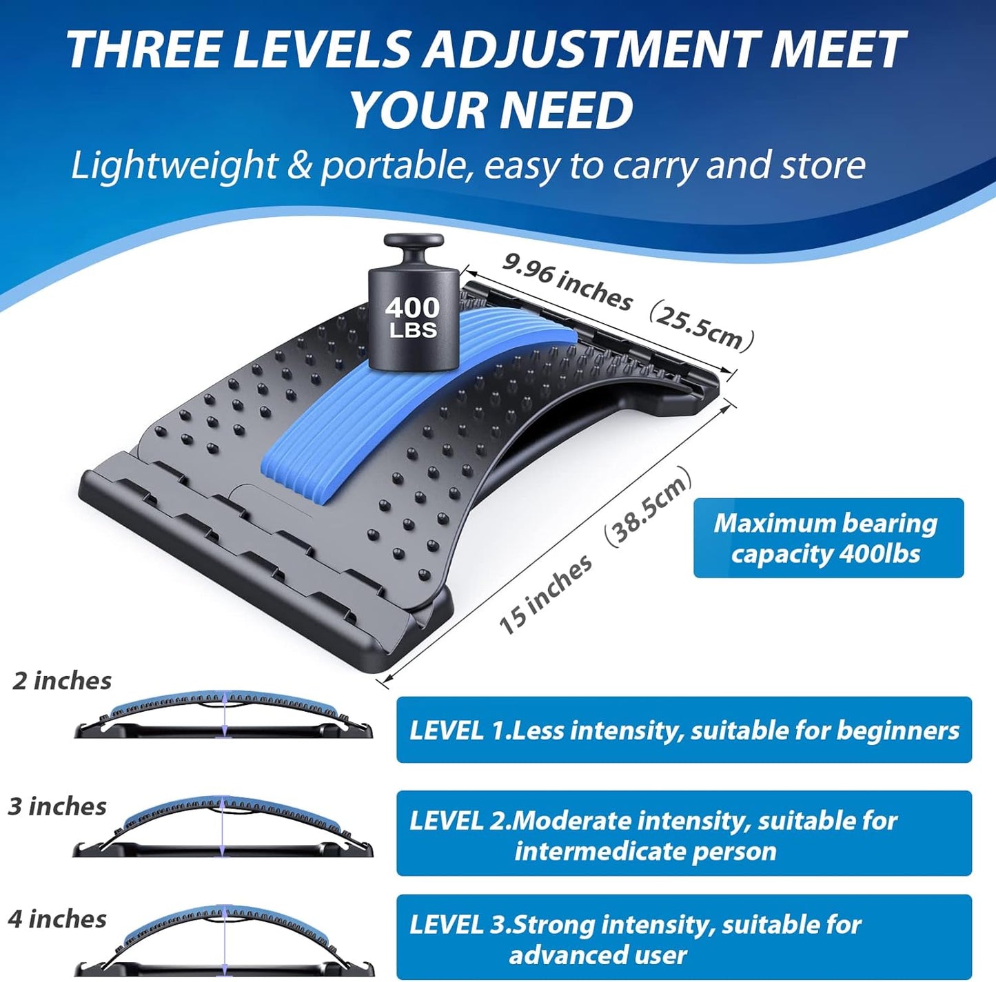 MINOLL Back Stretcher for Lower Back Pain Relief, Adjustable Arch Lumbar Support