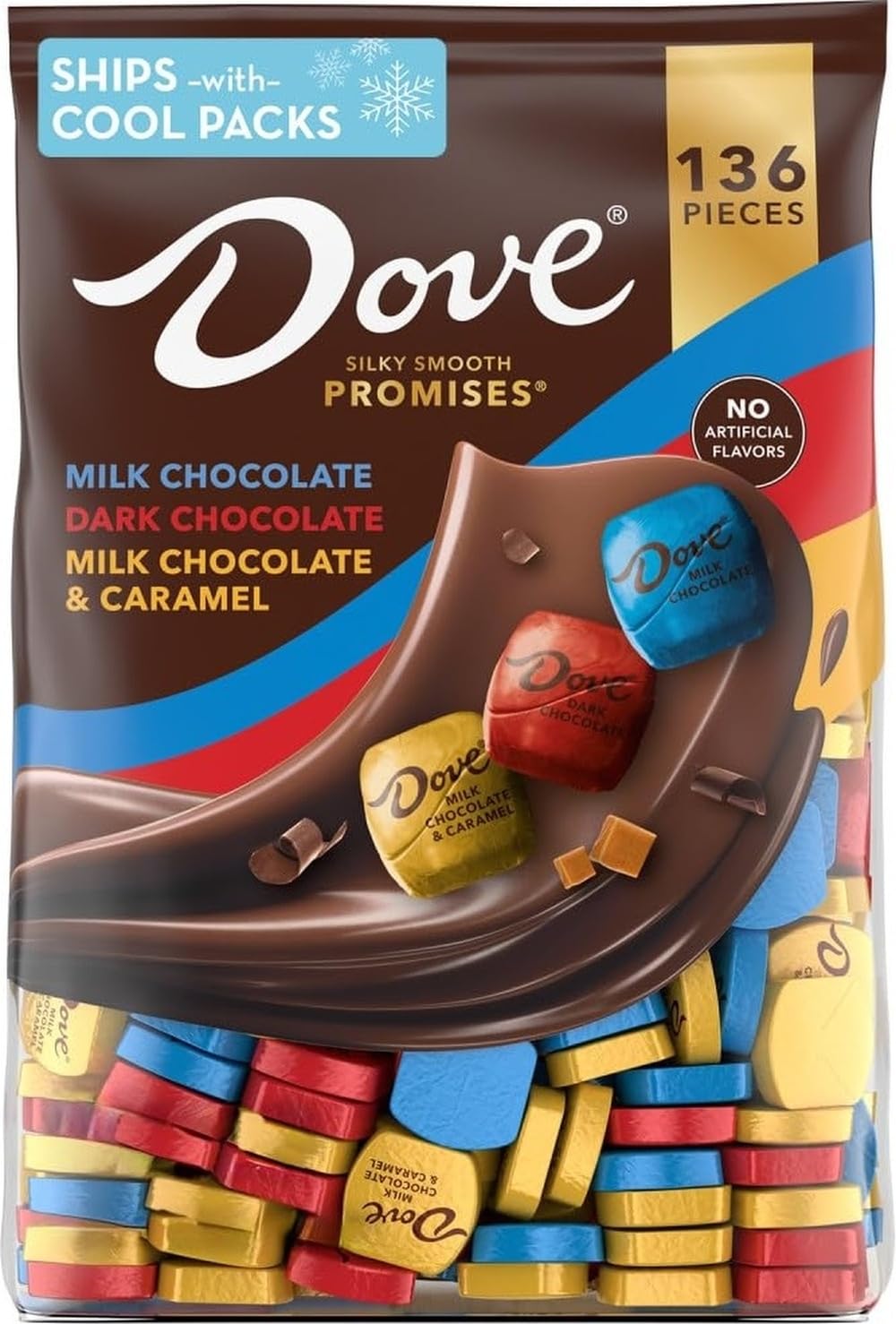 DOVE PROMISES Milk Chocolate, Dark Chocolate and Milk Chocolate & Caramel Assorted Chocolate Candy, 136 Ct Bulk Bag