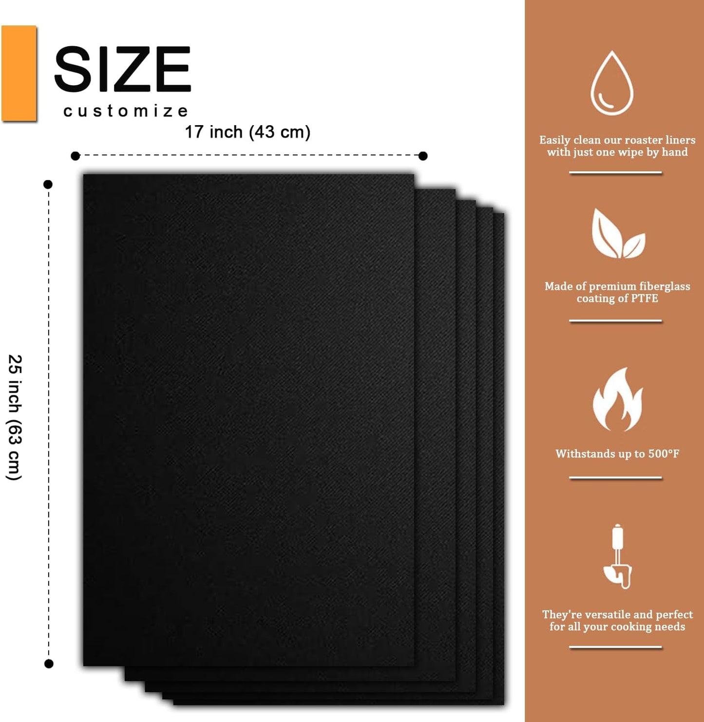 Oven Liners for Bottom of Oven - 5 Pack Large Heavy Duty Mats, 17”x25” Non-Stick Reusable Liner for Electric, Gas, Toaster Ovens, Grills - Kitchen Accessory to Keep Oven Clean (5, Black)