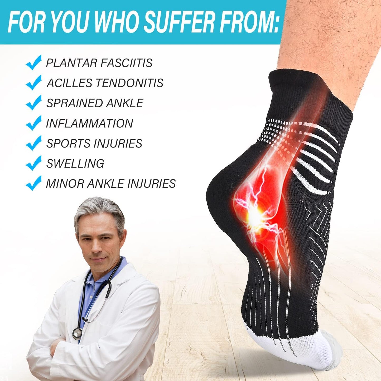 IRAMY Compression Ankle Support Socks Women - Wicking, Cushioned Athletic, Plantar Fasciitis Relief
