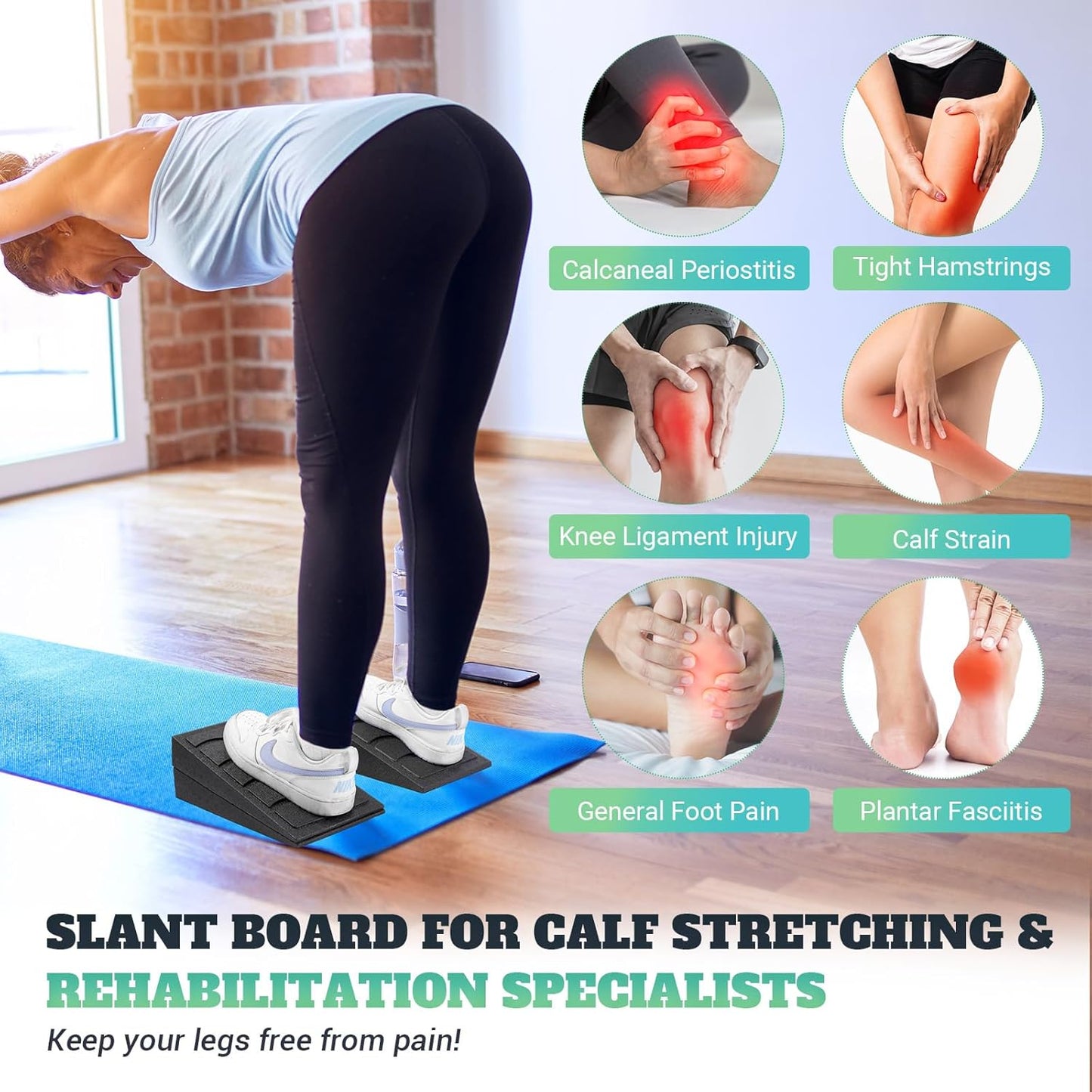 Slant Board for Calf Stretching, 5 Adjustable Angles, 480 lbs Capacity