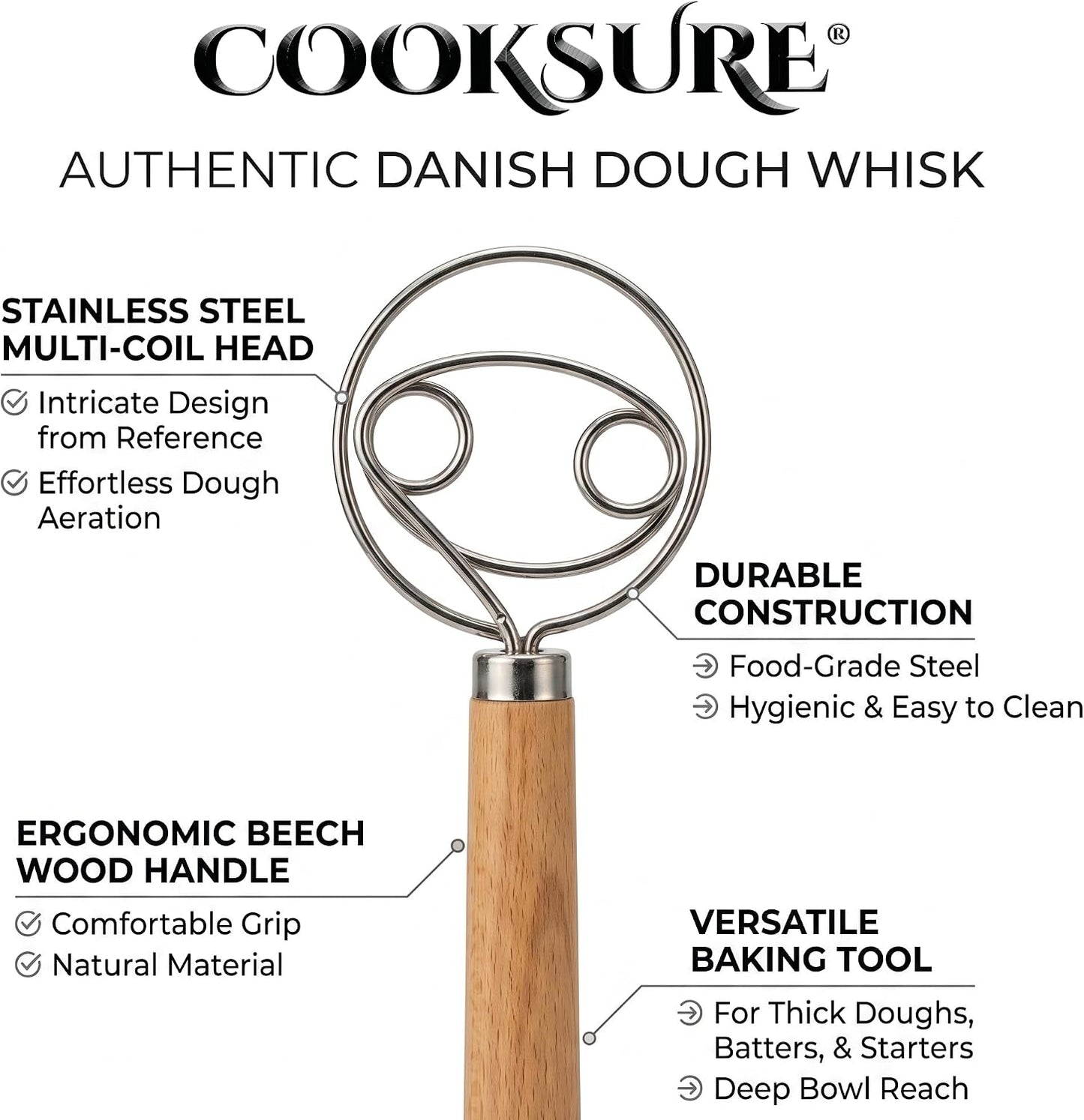 2Pcs Danish Dough Whisk & Bread Lame for Sourdough Bread – Wooden Handle Dough Whisk Mixer and Bread Scoring Tool, Artisan Sourdough Baking Tools & Bread Baking Supplies