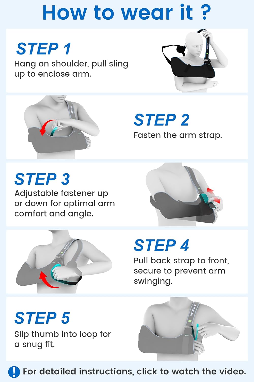 Velpeau Arm Sling Shoulder Immobilizer for Women and Men, Left or Right Arm Support