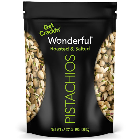 Wonderful Roasted & Salted Pistachios, 48 Ounce Resealable Bag, Gluten Free, Protein Snacks