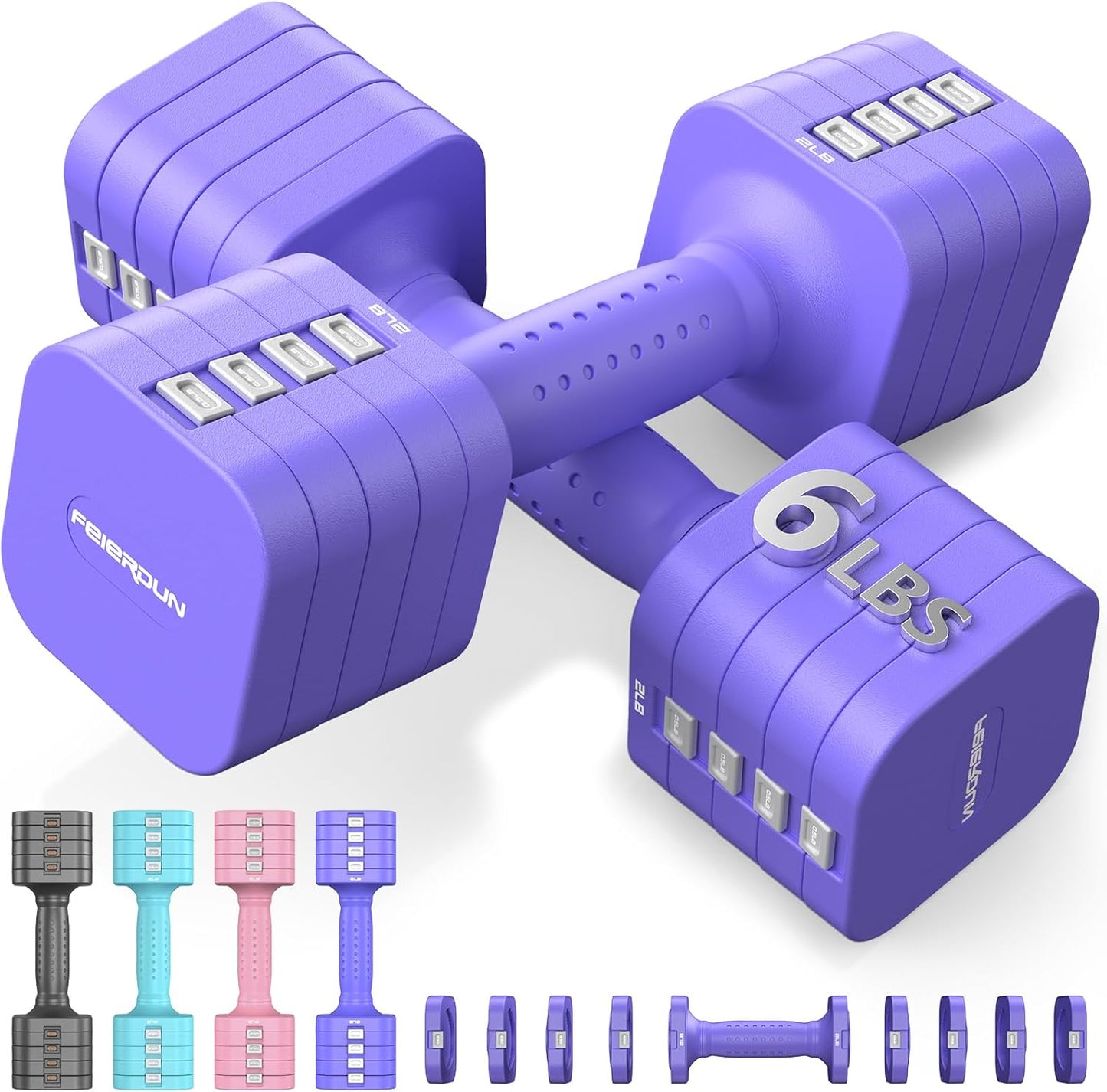 FEIERDUN DB3 5-in-1 Adjustable Dumbbell Set of 2 for Women and Men