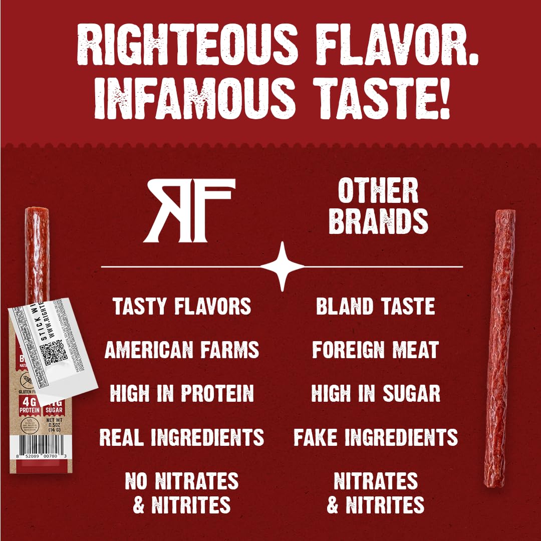Righteous Felon Mini Meat Sticks, 100% Grass-Fed Beef, 24 Count