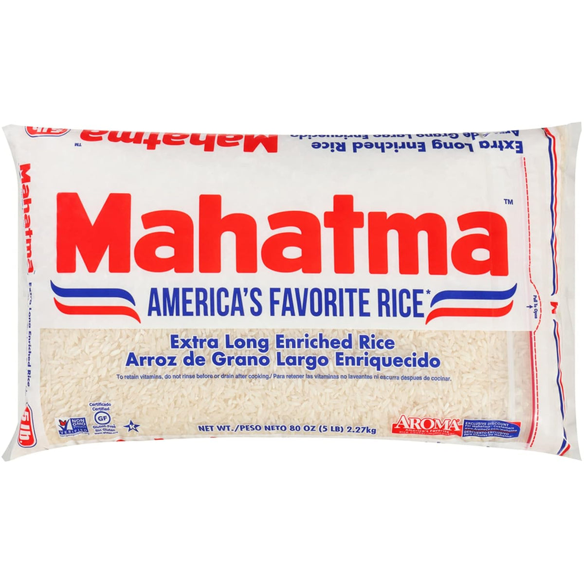 Mahatma Extra-Long-Grain Rice 5-Pound Bag, Gluten-Free and Non-GMO White Rice