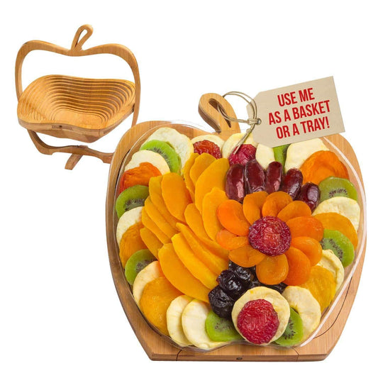 Dried Fruit Gift Basket with Exotic Fruits and Wooden Tray
