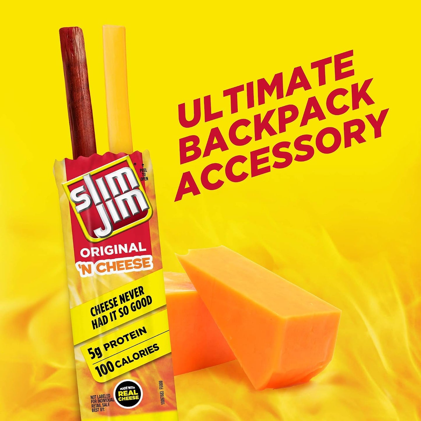 Slim Jim Original 'N Cheese Smoked Meat Sticks, 10 Count, 0.9 oz Each