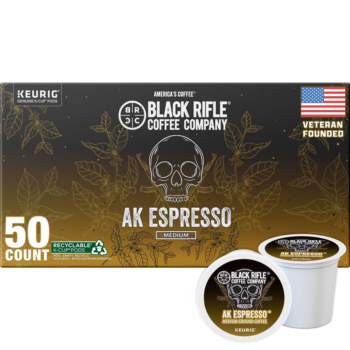 Black Rifle Coffee Company AK Espresso, 50 Count, Medium Roast K Cups