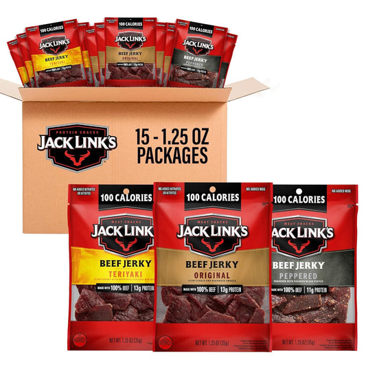 Jack Link's Beef Jerky Variety Pack with 100% Real Beef, 15 Packs, 1.25 oz Bags