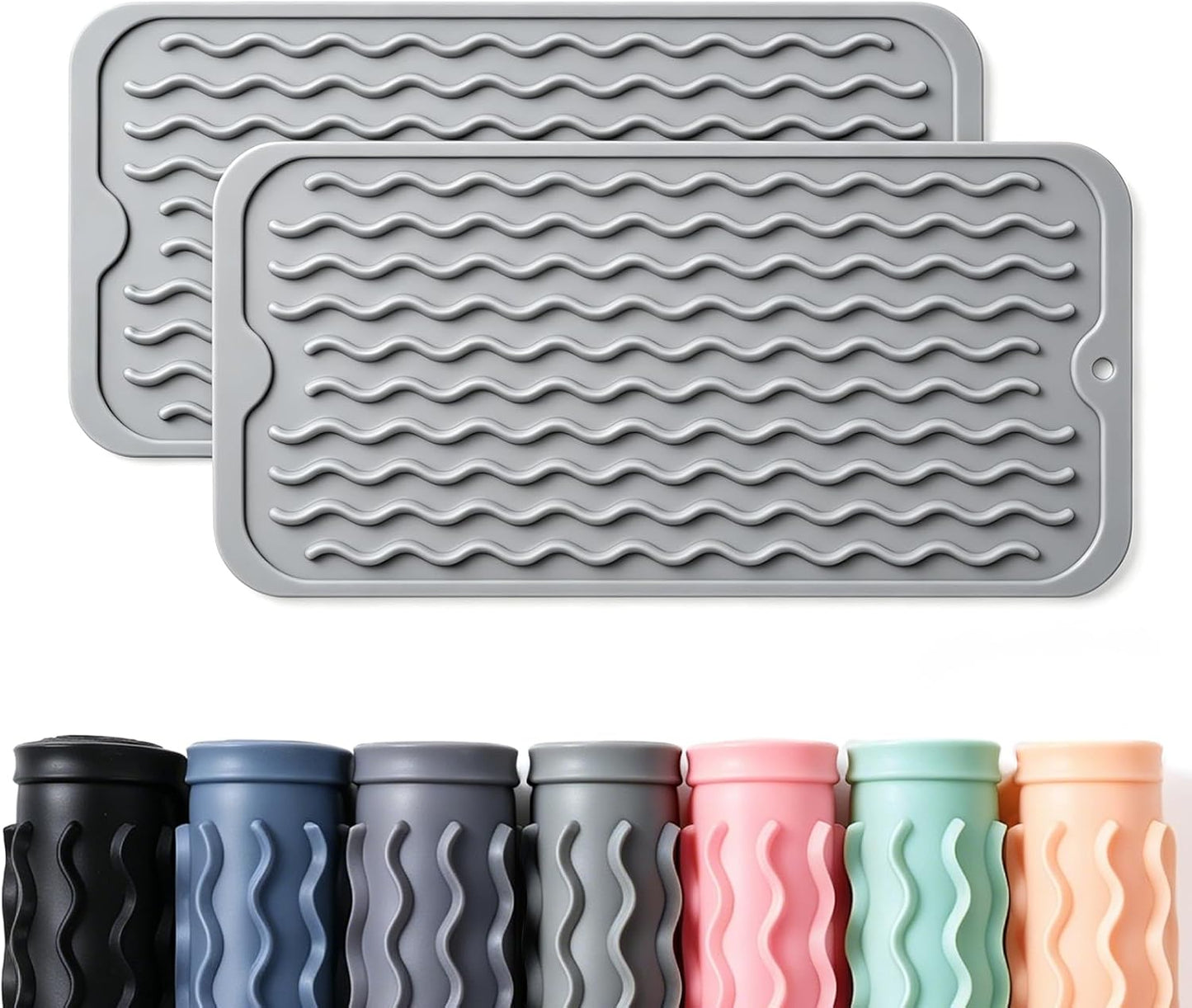 2 Pack Caketime Silicone Dish Drying Mat for Kitchen Counter Heat Resistant Under Sink Waterproof Coffee Bar Accessories Dining Rack Stone Utensil Holder Countertop Decor Must Haves 2026