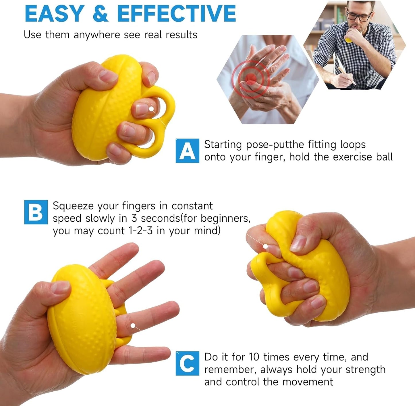Fanwer Finger Exerciser Hand Squeeze Ball - Strength Trainer for Rehab, Arthritis, Carpal Tunnel