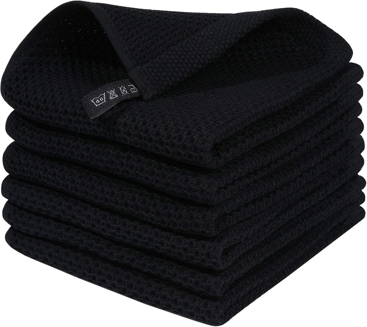 Homaxy 100% Cotton Waffle Weave Kitchen Dish Cloths 6-Pack, Black | 12 x 12 Inches, Ultra Soft Absorbent Dish Towels, Quick Drying Dish Rags with Hanging Loop