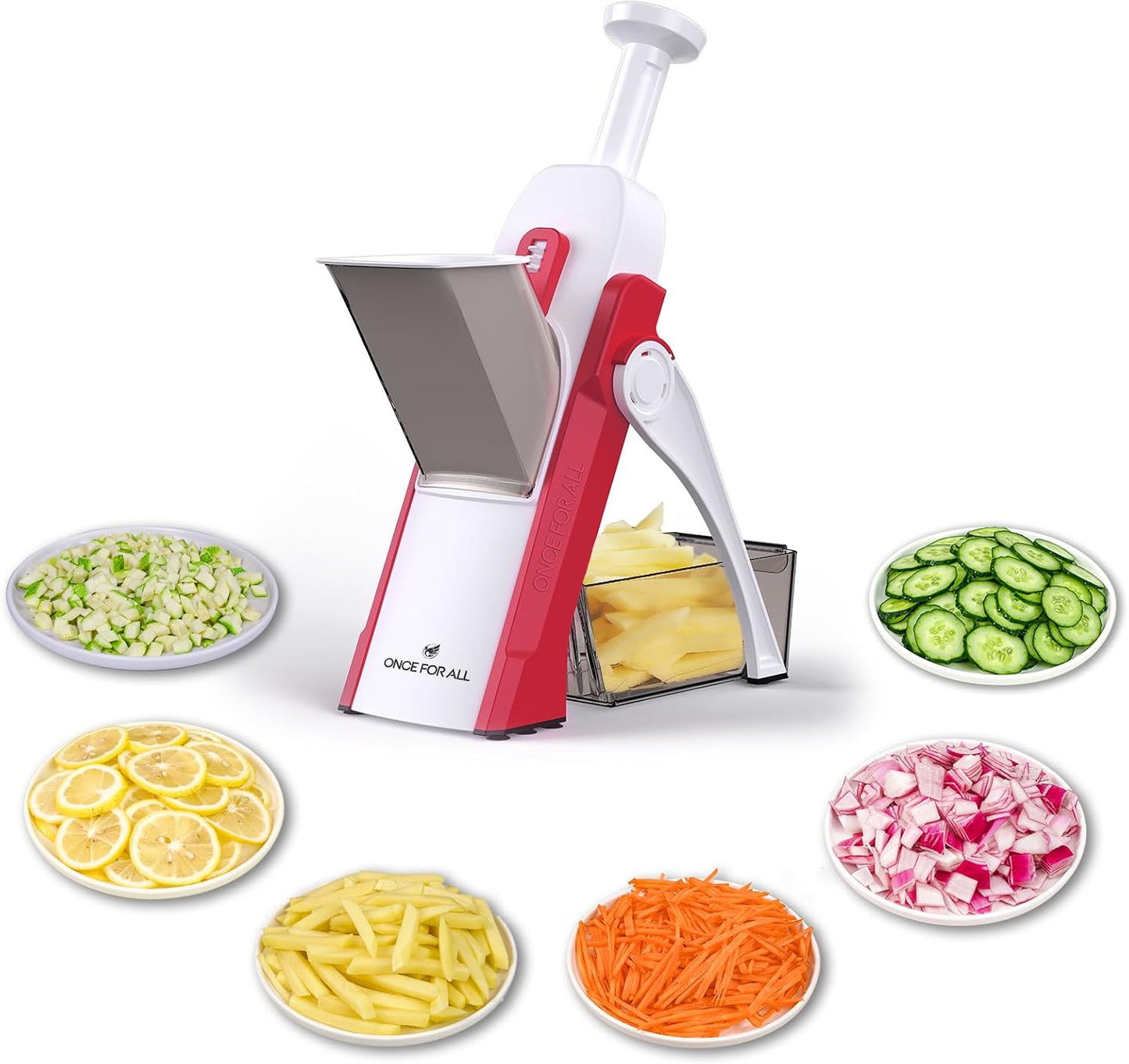 ONCE FOR ALL Safe Mandoline Slicer Kitchen, All in 1 Vegetable Slicer, Gray | Adjustable Thickness, Potato Slicer Veggie Chopper, Strips Julienne Dicer, French Fry Cutter, Dishwasher Safe, Kitchen Gift