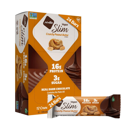NuGo Slim Dark Chocolate Crunchy Peanut Butter Protein Bars, 24 Count