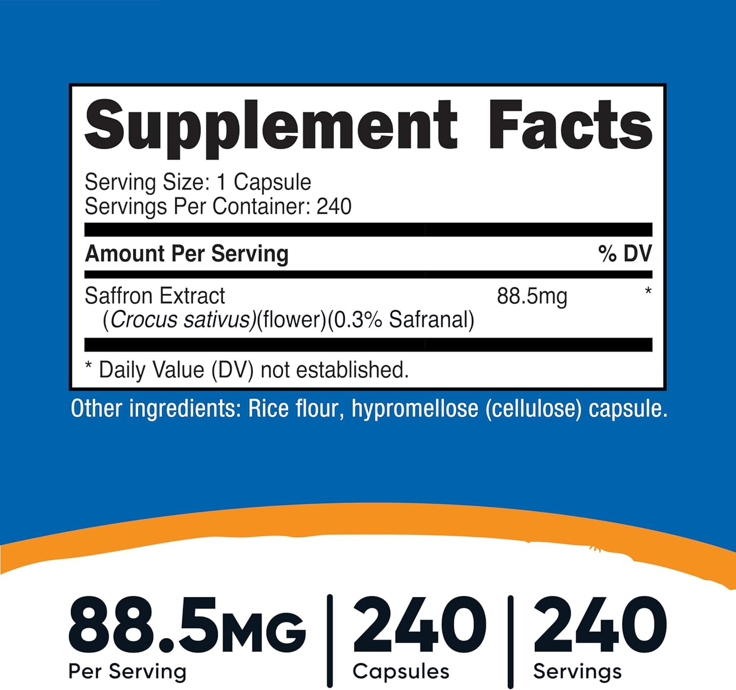 Nutricost Saffron Extract 88.5mg, 240 Veggie Capsules, Non-GMO, Gluten Free