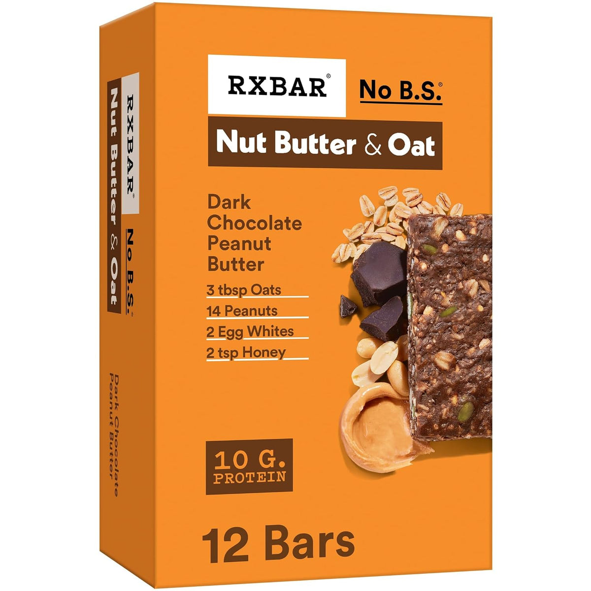 RXBAR Nut Butter and Oat Protein Bars, 12 Count, Dark Chocolate Peanut Butter, 23.2oz Box