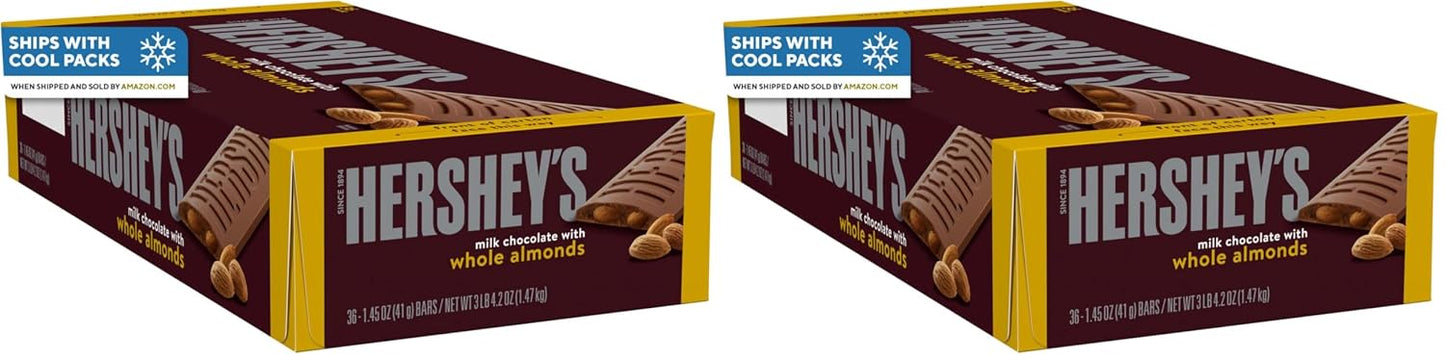 HERSHEY'S Milk Chocolate with Whole Almonds Candy Bars, 1.45 oz (36 Count)