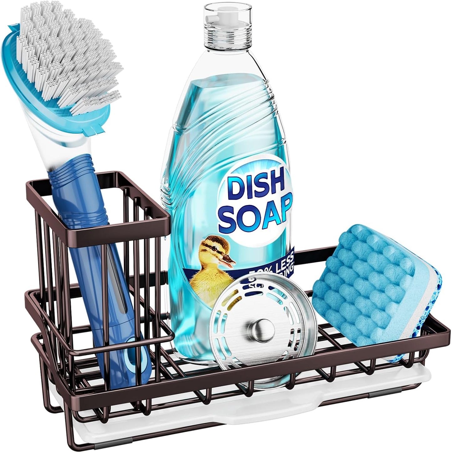Consumest Sponge Holder for Kitchen Sink - Kitchen Sink Caddy Organizer with Removable Drip Tray for Countertop Dish Soap Dispenser Brush Storage Accessories 304 Stainless Steel - Black