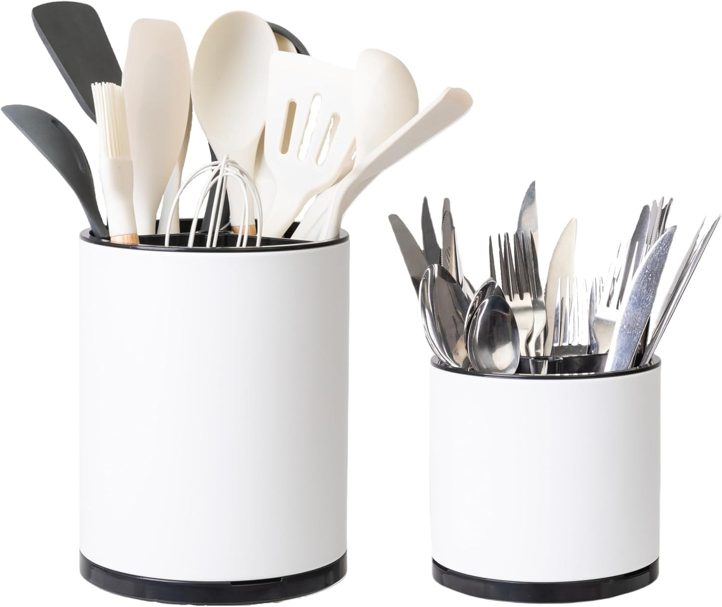 Kitchen Utensil Holder,Extra Large 360°Rotating For Countertop Organizer | Stainless Steel Storage,Hold 40 Utensils,Cooking Silverware Caddy 3 Compartment Spoon Spatula Tool Container（Silvery）