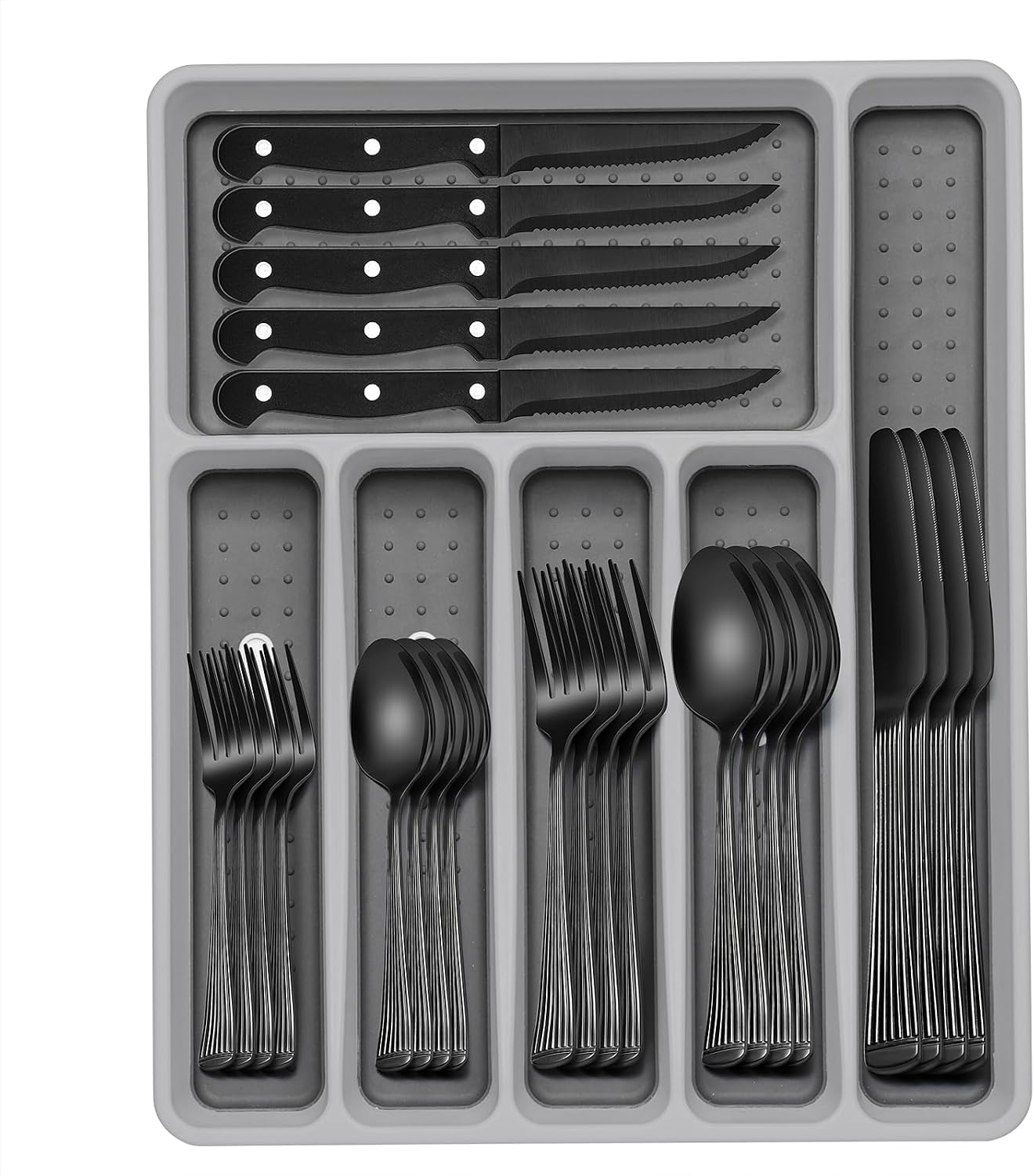 49-Piece Silverware Set with Organizer, Heavy Duty Stainless Steel Flatware Set for 8, Cutlery Utensil Sets with Steak Knives, Rust-proof, Mirror Polished, Dishwasher Safe, Heavy Duty