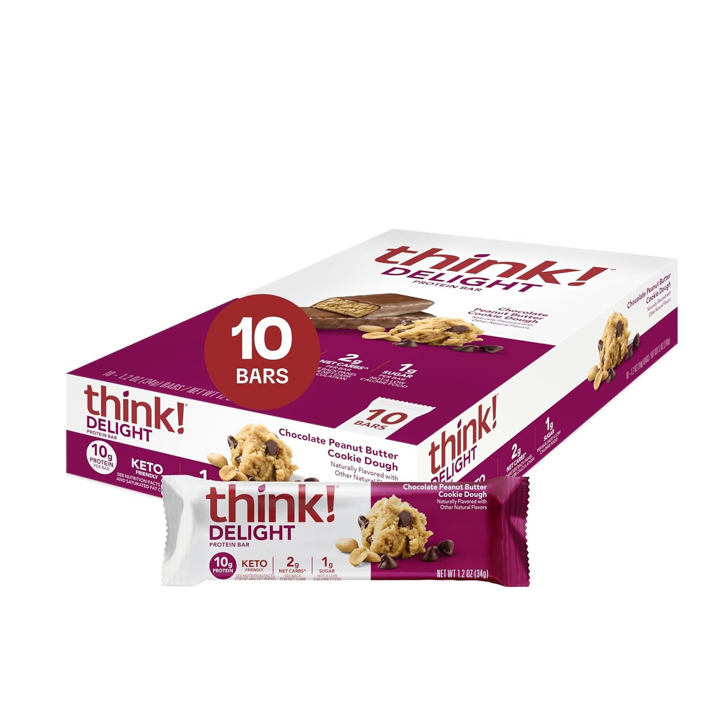 Delight Protein Bars, Chocolate Peanut Butter Pie, Low Sugar & Low Carb Gluten-Free Snack, Keto Friendly Snacks
