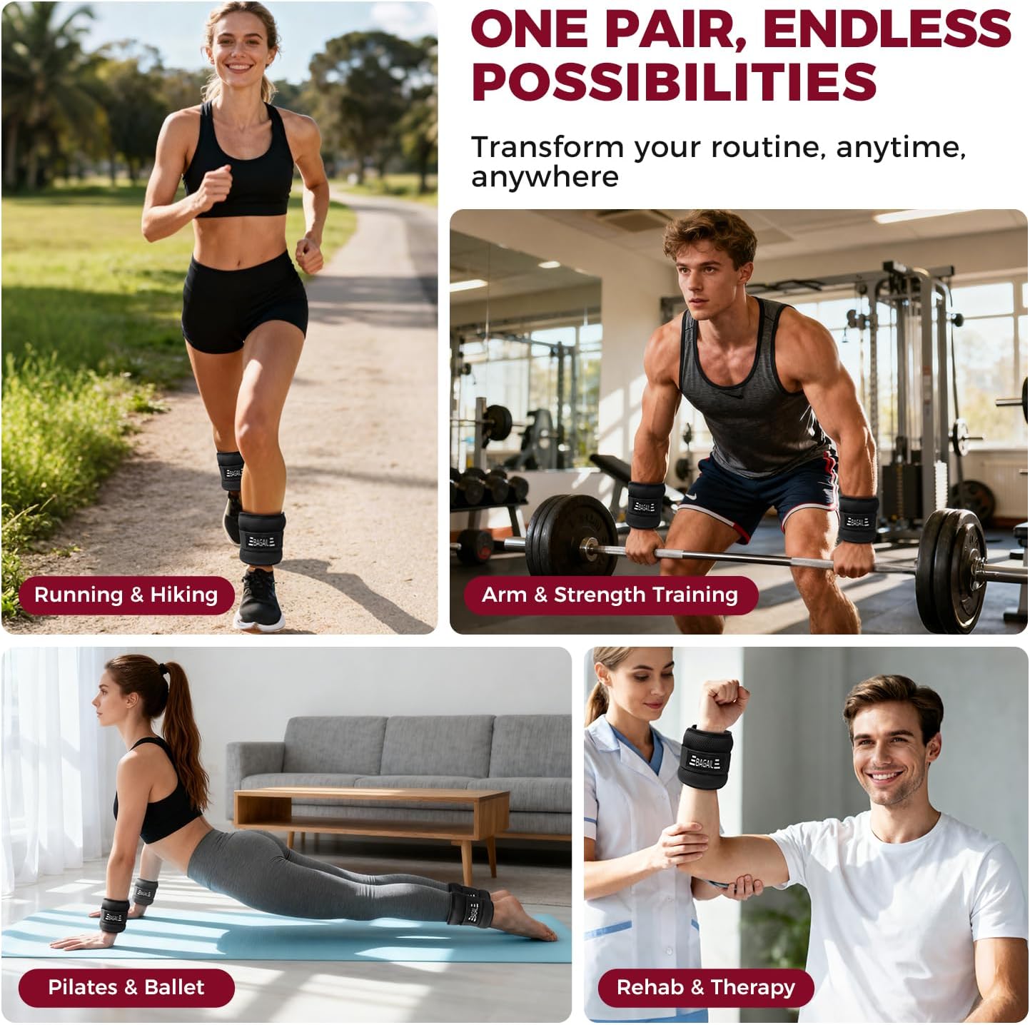 BAGAIL Ankle Wrist Weights for Women & Men, 1-10 LBS Adjustable Leg Arm Weights