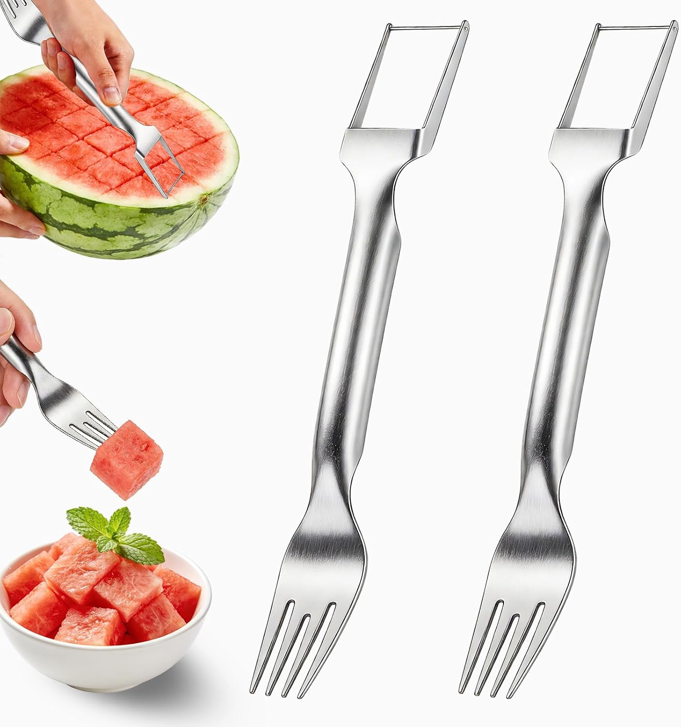 Watermelon Cutter Slicer,2-in-1 Stainless Steel Fruit Fork for Home Kitchen