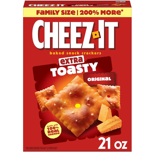 Cheez-It Extra Toasty Baked Snack Crackers, 21oz Box, Family Size, Lunch Snacks, 100% Real Cheese