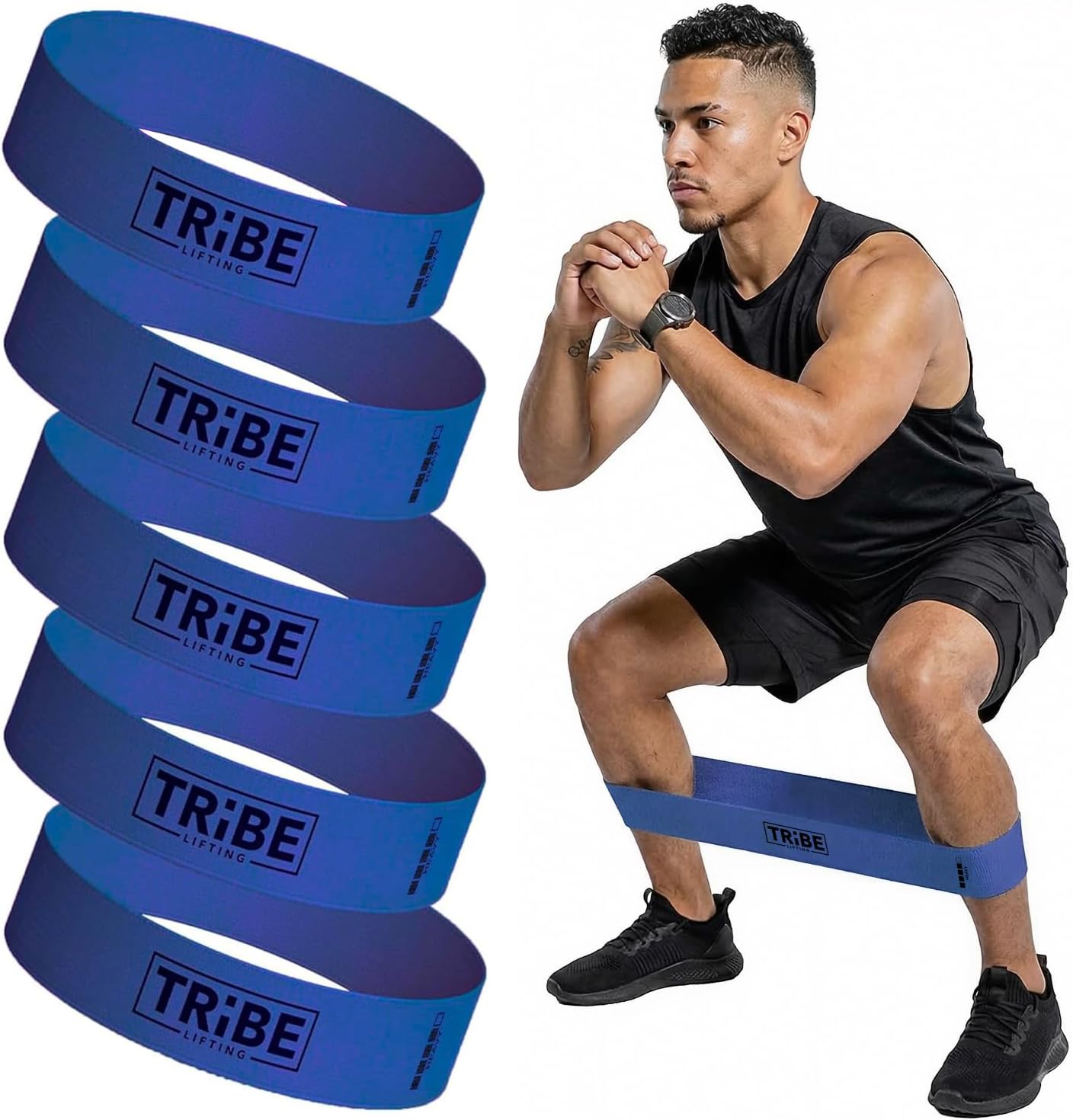 Tribe Fabric Resistance Bands for Working Out - 5 Piece Set for Legs and Glutes