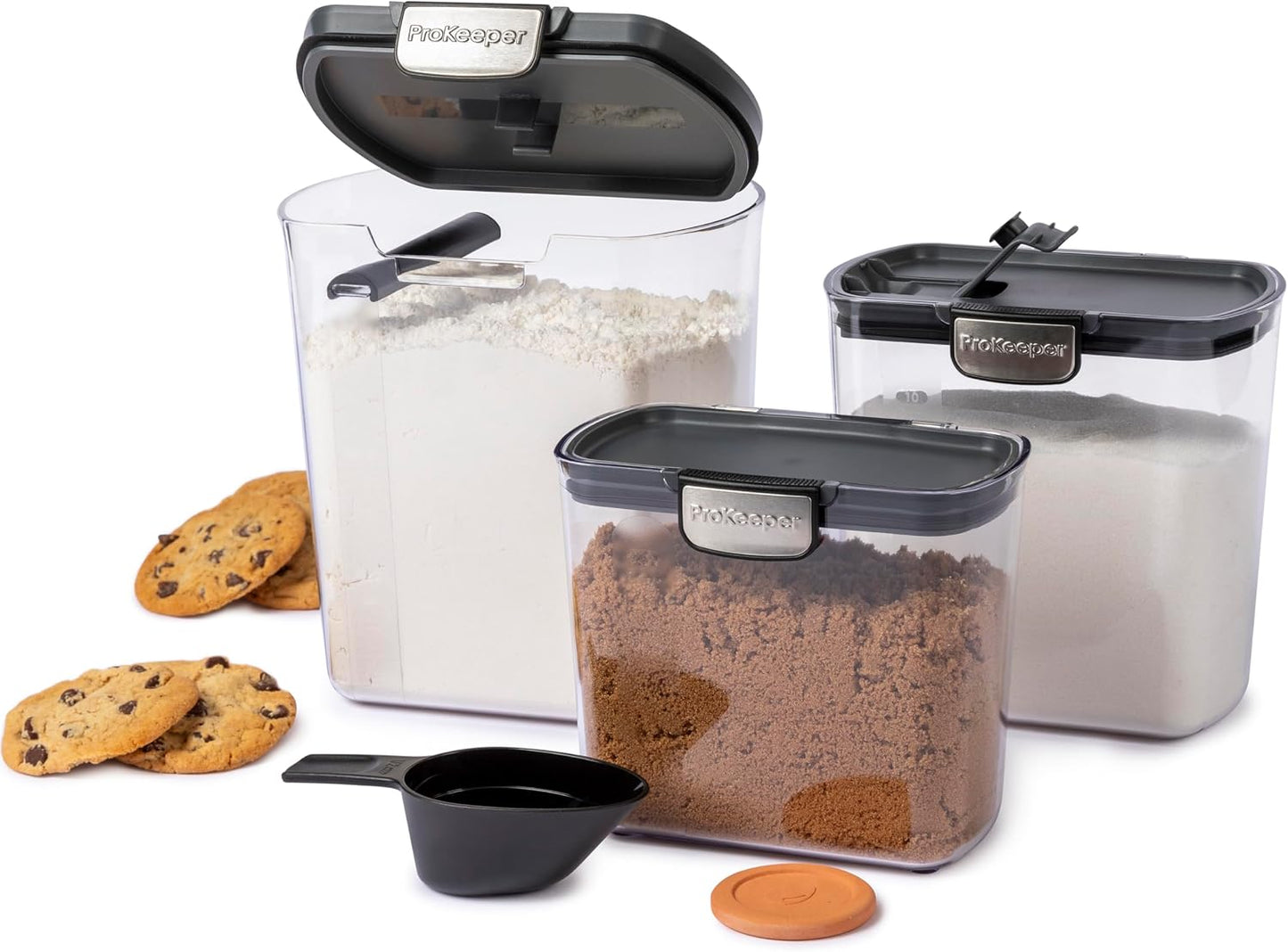 ProKeeper+ Airtight Food Storage Container Set – Clear Plastic Flour and Sugar Canister Set with Magnetic Accessories for Kitchen Organization (Grey, 9-Piece)