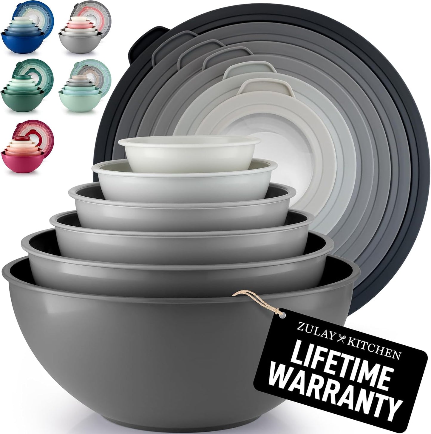 Zulay Kitchen 12 Piece Plastic Mixing Bowls with Lids Set - Leak-Proof Microwave & Freezer Safe Stackable Mixing Bowl Set for Preparing, Serving and Storing - Non-Slip Large Nesting Bowls (Blue Ombre)