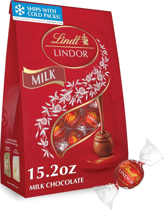 Lindt LINDOR Milk Chocolate Candy Truffles, Milk Chocolate with Melting Truffle Center, 15.2 oz. Bag