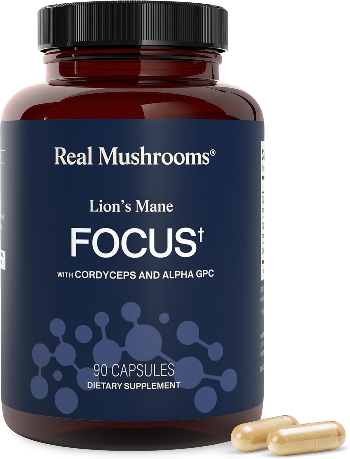 Real Mushrooms Lions Mane Mushroom Cognition (120 Capsules) Lions Mane Mushroom Powder Extract Capsules | Brain Supplement, Brain Vitamins, Focus Supplement