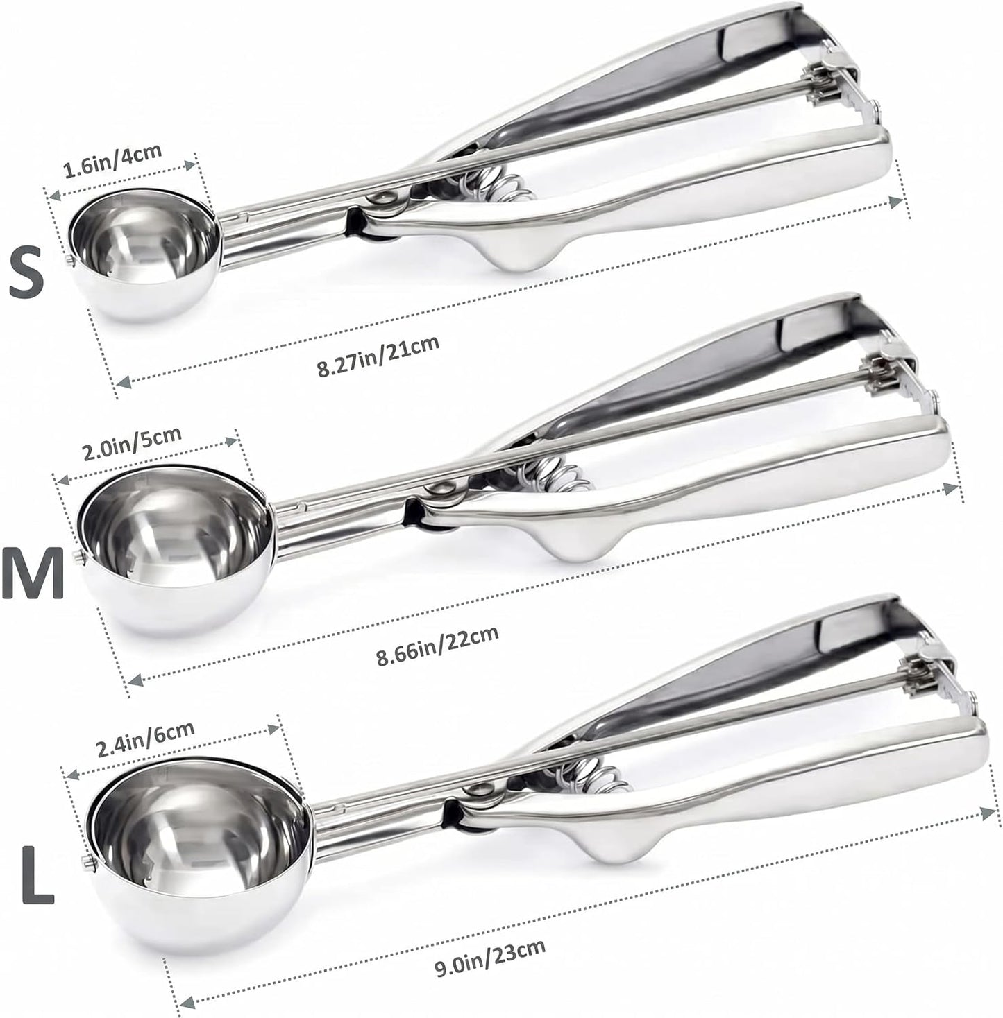 Ice Cream Scoop, 3Pcs Cookie Scoop Set, 18/8 Stainless Steel Cookie Dough Scoop, Cookie Scoops for Baking Set of 3, Ice Cream Scooper with Trigger Release, Cookie Scooper for Baking