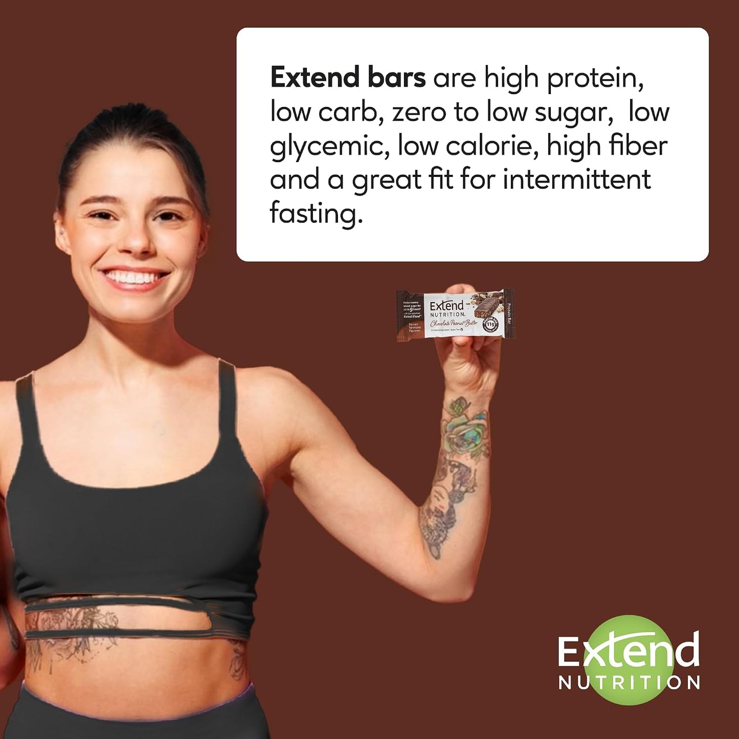Extend Sugar Free Protein Bars, High Protein and Fiber, Low Carb, Keto Friendly, 12 Count, Chocolate Peanut Butter