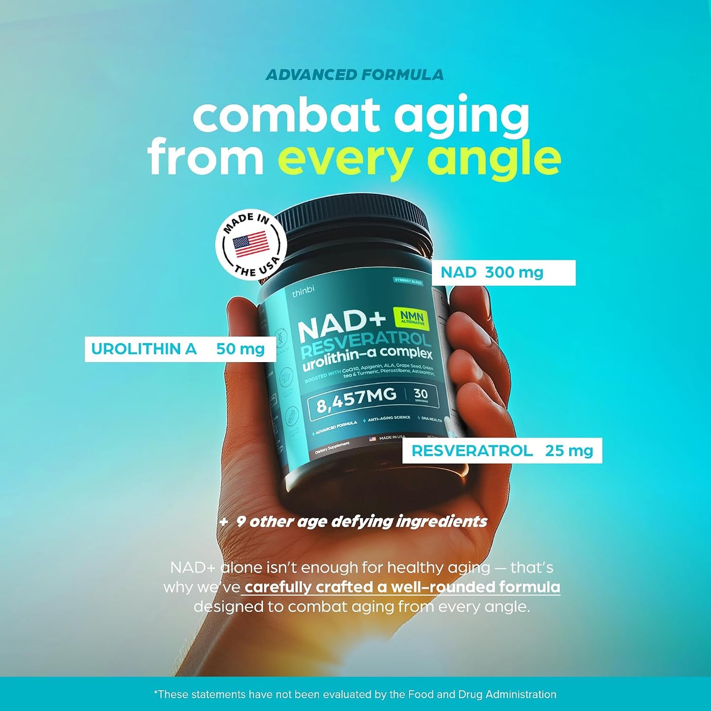 NAD Supplement Extra Strength NMN Alternative with Urolithin A and Resveratrol