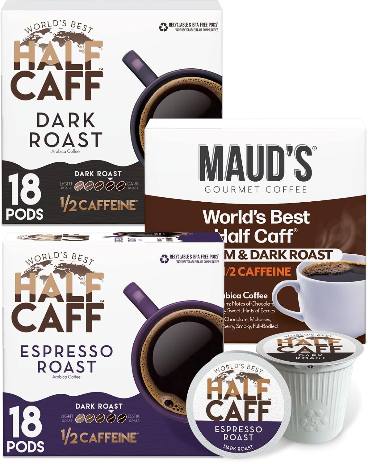 Maud's Half Caff Coffee Pods, 100 ct, Medium Roast Coffee in Single Serve Pods
