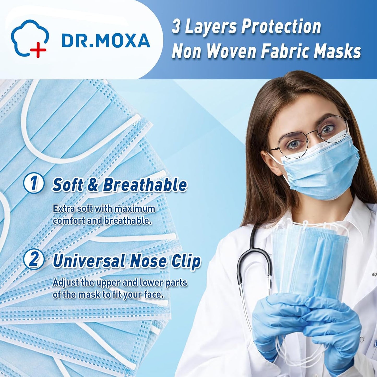 100 Pack Disposable Face Masks ASTM Level 2 Medical Grade 3 Ply Protection
