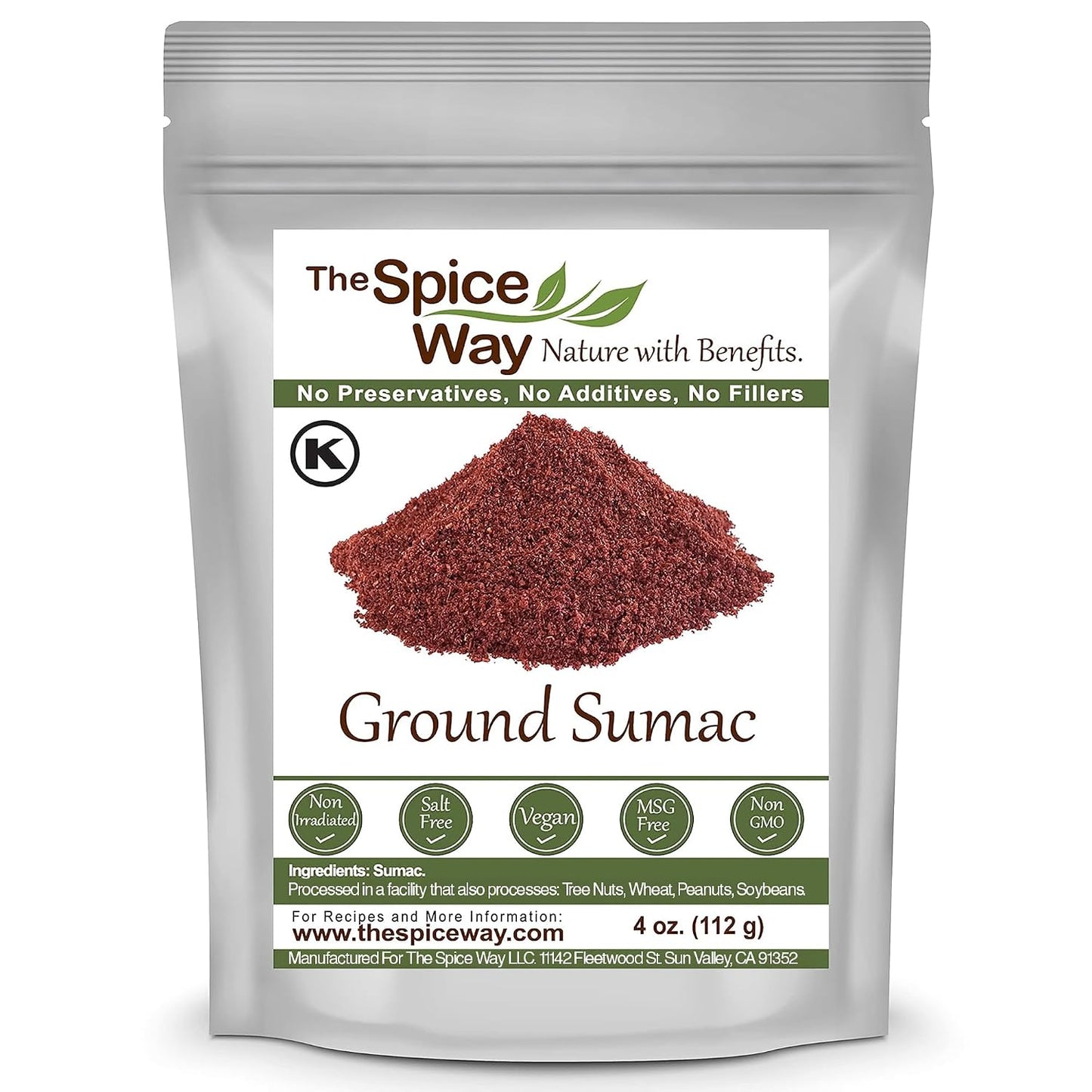 The Spice Way 100% Ground Sumac Spice No Salt GMO Irradiation Sumac Seasoning Powder 4 oz Resealable Bag